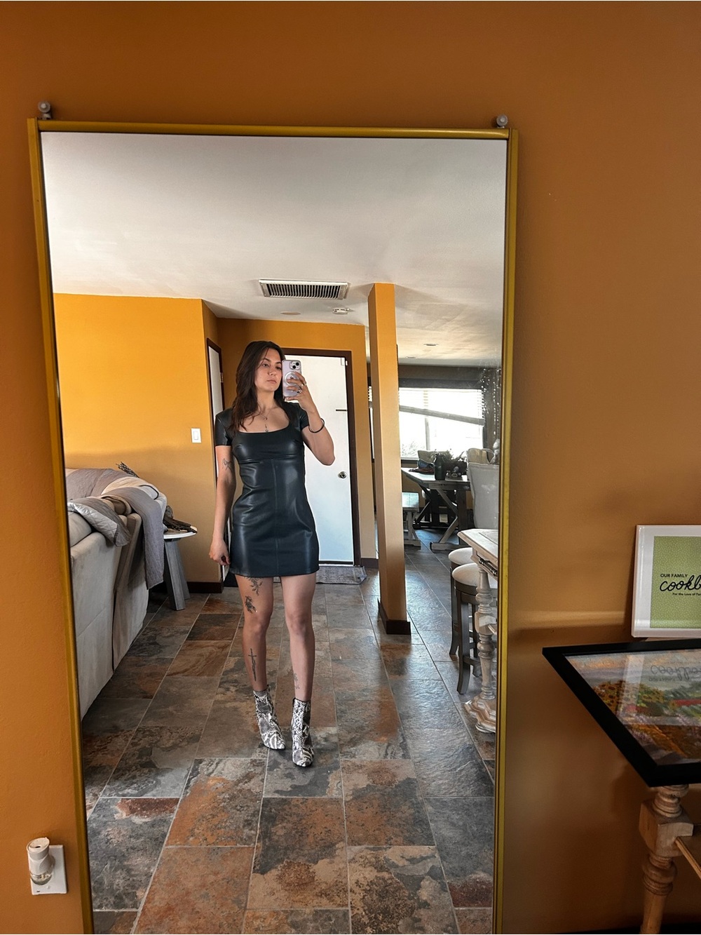 Bershka Faux Leather Mini Dress Edgy Black Short Dress Size S